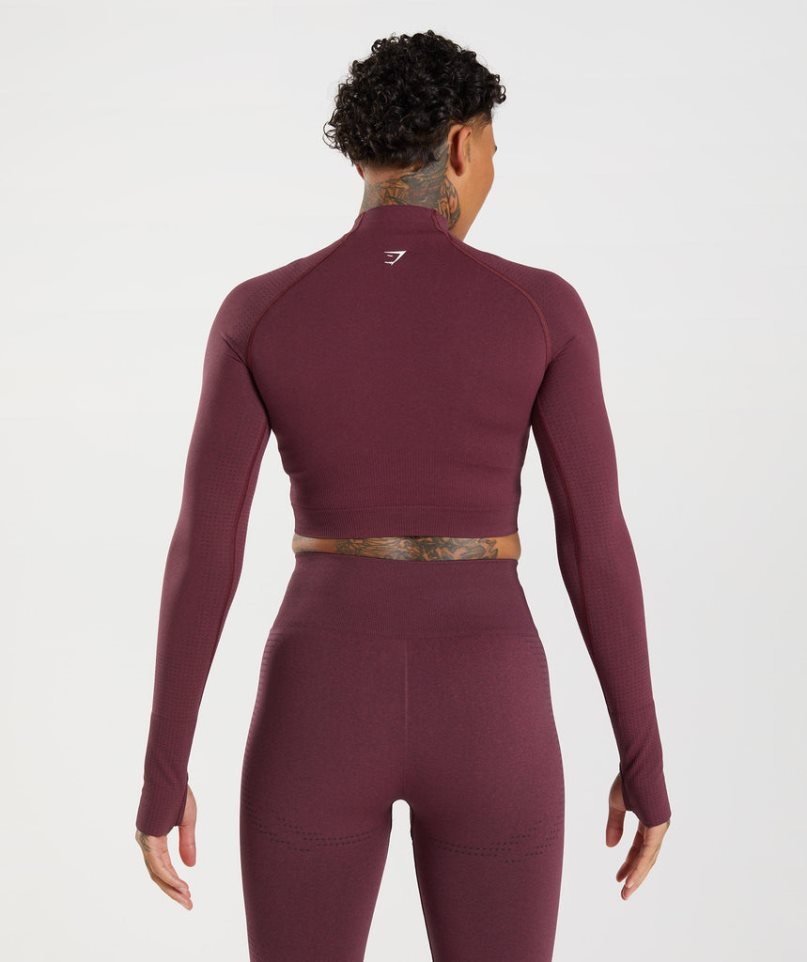 Women's Gymshark Vital Seamless 2.0 High Neck Midi Cropped Tops Burgundy | NZ 0CVOMK